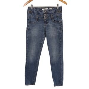 Eunina Skye High Rise Skinny Jeans Medium Wash Triple Button Fly Sz 5 Y2K Retro